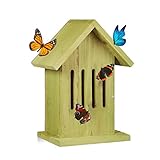 Relaxdays Schmetterlingshaus hängend, Insektenhotel für Garten, Balkon, Apollofalter, HxBxT: 25,5 x 18,5 x 12 cm, grün