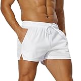 AIMPACT Sporthose Herren Kurz 3 Inch Mesh Basketball Shorts Herren Atmungsaktive Jogginghose Kurz Tennishose mit Taschen (Weiß-L)