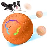 BORDEAG Interaktives Hunde Ball Spielzeug: Selbstrollender Ball Hund, Strapazierfähiger Automatisch Rollender Ball mit LED-Leuchten, Hundespielzeug Ball für Kleine, Mittelgroße,Große Hunde (Orange)