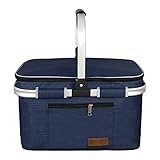ABIUBIU 34L Kühltasche Einkaufskorb Picknickkorb Große isolierte Kühlkorb Lunchtasche Thermo Tasche für Büro Camping Picknick Reisen Seitenstütze Aufrecht Halten (1 Handles)