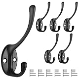 6 Stücke Kleiderhaken, Bolatus Garderobenhaken Schwanenhals Haken Doppelt Wandhaken Haken Wand Mantelhaken Metall Kleiderbügel mit 24 Schrauben für Badezimmer Küche (Schwarz)