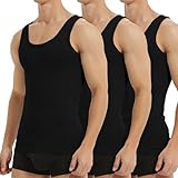 Falechay Unterhemd Herren Tank Top 3er Pack Baumwolle Feinripp ärmellos Muskelshirtst Männer Sportunterhemden Schwarz L