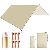 Tarp, Zeltplane für Hängematte, 3m x 3m Wasserdicht Tarp mit Ösen + 6 Erdnägel+ 6 Seilen, Regenschutz Sonnenschutz Hammock Zeltunterlage für Ourdoor Camping