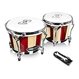 Pyle Bongo Trommel, Handtrommel, Bongo-Set 6.5”&7.5”/16.5cm&19cm, Handtrommel für Erwachsene, Anfänger & Profis, Hand Drum, Bongos, Schlagzeug- aus Holz, Stimbar, Leicht & Hochwertig