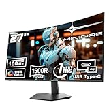 Minifire Curved Monitor 27 Zoll 100Hz, PC Bildschirm mit Lautsprecher -1500R FHD (1920 x 1080p) VA Panel, MPRT 1ms, sRGB110%, Less Blue Light, HDMI 1.4, Type-C 2.5W, unterstützt VESA - Schwarz