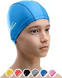 AqtivAqua Badekappe Kinder Mädchen Jungen Schwimmkappe Kinder Schwimmhaube Badekappen Kinderbadekappe (Blaue Farbe, Kindergröße)