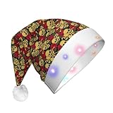 FBGHHTY LED-Weihnachtsmütze mit Rosen- und Totenkopf-Druck, für Erwachsene, Urlaub, Weihnachtsmütze, Partyzubehör und Dekorationen