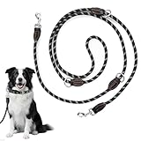 Umhängeleine Hund, Hundeleine Für Große Hunde, 2m Dog Leash, Hundeleine Schwarz Robuste Nylon Verstellbar Hundeleine Mit 2 Karabinerhaken Und 3 Ringen Leine Hund Große Hunde