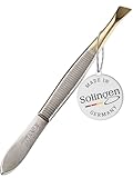 TITANIA Pinzette aus Solingen (8cm, vergoldet) • Made in Germany • Augenbrauen-Pinzette zum Zupfen • Extra präzise • Vergoldete Spitze
