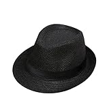 Boolavard Kinder Mädchen Jungen Sommer Fedora Strohhut Breite Krempe Floppy Strand Sonnenblende Hut (Schwarz)