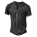 Henley Shirt Herren Vintage V Ausschnitt Tshirt Kurzarm Hemd mit Knopfleiste Baumwolle T-Shirt Einfarbig Slim fit Hemden Große Größen Sportshirt Leicht Freizeithemd Kurzarmshirt Männer