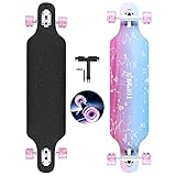 Longboard Skateboard für Jungen Mädchen Anfänger Erwachsener Teenager,Cruiser komplettes Board 8-lagiger Ahorn Longboard Bürste Street Dance Board mit T-Tool (Love)