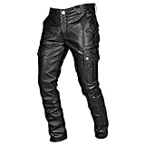 Herren-Motorradhose, Leder, Kunstlederhose, schmale Cargohose für Herren, Chino-Hose mit mehreren Taschen, Herren-Sporthose, Punk, Biker, Sweathose, Retro, Gothic-Hose, Schwarz , XXL