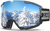 ZABERT Skibrille für Herren Damen Frauen Erwachsene Männer Kinder 10 11 12 13 Jahre, Brillenträger Ski Snowboard Brille Schneebrille Snowboardbrille, Schwarz Verspiegelt Silber v3