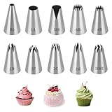 HAPPOW 10-teiliges Spritztüllen, Spritztüllen Set aus Edelstahl 304, Modelle 1M/1A/2D/580/108E/2F/R6/6B/2C/4B, Tüllen für Spritzbeutel, Passend für Sahnepistolen und Spritzbeutel