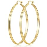 RANKEEF 3 mm Breit Ohrringe Creolen Gold für Damen Hypoallergene Sterling Silber Post Goldene Creole Damen Leichte 14K Vergoldete Ohrringe Gold Creolen Groß