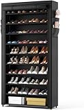 Vicye Schuhregal 11 Ebenen, Schuhschrank Hoch für 50 Paare Schuhe, Schuhaufbewahrung mit staubdichtem Überzug, Schuh-Organizer Metallgestell, Schwarz, für Flur, Wohnzimmer