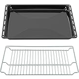 ICQN Backblech Gitter Set 46,5 × 37 × 3 cm, Kompatibel mit Siemens, Bosch, Beko, Constructa, Neff & Amica, Emaillierte Backbleche für Backofen & Herd