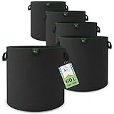 TTL Garden 5X 60L Pflanzsack aus Vlies Stoff - 5er Set 60 Liter Pflanztaschen aus 300 g/m² Filz & Vliesstoff - Pflanzgefäß Pflanzbeutel Wachstumstasche für Balkon Terrasse Gewächshaus & Garten
