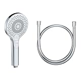 KLUDI-X3 Universal Duschkopf mit Schlauch, Duschbrause optional wassersparend mit 3 Strahlarten (Body, Hair, Skin), reinigungsfreundlicher Brausekopf Ø 11,7 cm, Duschschlauch 1,60 m