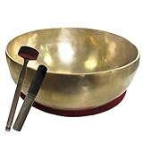 Klangschale groß 6400-6800g (41-42cm Ø) für Füße Herren-Schuhgröße 40-43 zur Fußmassage. Fußreflexzonen-Schale in Therapie-Qualität, Klangmassageset mit Kissen, Holz-Leder-Klöppel. 70036