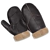 Harssidanzar Männer Fäustlinge für Winter,Lammfell Shearling Pelz gefüttert Warme Echtleder Fäustlinge Handschuh KM054EU,Braun,Größe XL