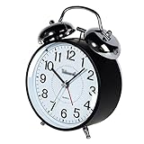 Wecker Metall-Wecker mit zwei Glocken, 4,5 Zoll, kleiner analoger, leiser Tisch-/Schreibtischwecker, batteriebetrieben, mit Hintergrundbeleuchtung, laut, for Schlafzimmer mit schweren Schläfern Digita