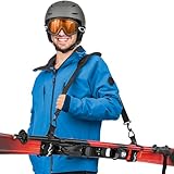 Mata1 – Skigurt und Stockhalter – Schwarz – Verstellbarer Schultergurt zum Tragen von Skiern und Stöcken, bequem mit gepolsterter Schulterschlinge für Männer, Frauen und Kinder