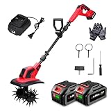 ONEVAN Gartenfräse Akku, Motorhacke Elektrisch mit 2 4.0Ah Akkus, 16 cm Arbeitstiefe, 23 cm Arbeitsbreite, Akku Kultivator Garten Bodenhacke Bodenfräse Grabenfräse zum Umgraben und Lockern