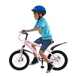 Yolancity 18 Zoll Kinderfahrrad, Kinderfahrrad mit Elektrische Taschenlampe and Reifenpumpe, Verstellbares Design, Last Über 60kg, Mädchen Fahrrad, Rosa, Schwarz