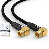 SAT Kabel 1m Satellitenkabel SAT TV Antennenkabel Digital Koaxialkabel Coaxial Internet 2x F-Stecker 90° Grad Gewinkelt Winkelstecker Router Modem Anschlusskabel HD 4K UHD DVB-S DVB-S2 Schwarz,