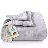 LAYNENBURG Premium Musselin Babydecke 120x120cm – 4 lagige Decke aus 100% Baumwolle - Oeko-TEX 100 - Kuscheldecke oder Schlafdecke, Pucktuch, Spucktuch für Baby, Neugeborene & Kinder (grau)