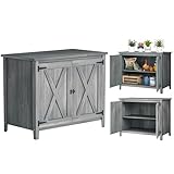 Outsunny Gartenschrank Holz, 110x60x88,5cm Gerätehaus, Geräteschrank mit Ablagen, Doppeltüren, Geräteschuppen, Werkzeugschrank Gartenschuppen Gartenhaus für Hinterhof Terrasse, Hellgrau