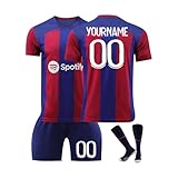 Generisch Barcelona Fußball Trikot Personalisiert für Kinder/Erwachsener, Fussball Trikot Shorts Socken Sets Herren Jungen Trainingsanzug mit Eigenem Namen Nummern