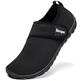 Racqua Wasserschuhe Schwimmschuhe Damen Strandschuhe Herren Badeschuhe Mit Klettverschluss Schwimmen Strandschuhe Frauen Barfuss Schnelltrocken Wasserschuhe Unisex Schwarz EU38