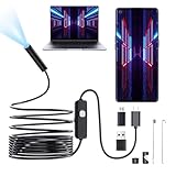 Endoskopkamera mit Licht, Inspektionskamera mit 10m Semi-Rigid Kabel, Typ-C, 3-in-1 USB, Wasserdicht IP67, 6 LED-Lichter, für Android, Tablet und Windows PC