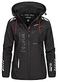 Geographical Norway Rei - Jacke Softshelljacke Damen Kapuzen Frau Wasserdicht - Winddichte Jacke - Regenjacke Aktivitäten Wandern Skifahren Herbst Winter Frühling (Schwarz Schwarz L)