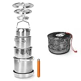 GFTIME Camping Kochset Camping Kochgeschirr aus Edelstahl, Camping Topf Pfanne Set, Camping Töpfe für Campingkocher, 5-teilig