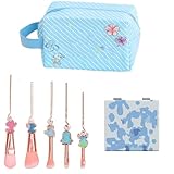 Cartoon Kosmetiktasche Mädchen 7 Stück Cartoons Make up Tasche 5 Make-up-Pinsel Spiegel Kosmetiktasche Cartoon Kulturtaschen für Geburtstag Jubiläum