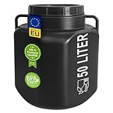 plasteo® 50 Liter Weithalsfass mit Deckel und Griffen Eckig Schwarz, Lebensmittelecht und BPA-Frei, Futtertonne Kunststofffass Universalfass Deckelfass Wasserfass Regentonne Lagerfass