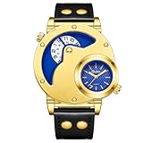Avaner Uhren Herren Leder Armband: Herrenuhr mit Großem Zifferblatt Zweizeitzone Stylische Armbanduhr 1 ATM Wasserdichtigkeit Analog Quarzuhr Geschenk für Männer