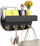 buways Schlüsselbrett mit Ablage, Schlüsselhalter Wand mit 4 Schlüsselhaken, Schlüsselablage Holz für Wohnzimmer, Küche, Büro, Flur, Schlafzimmer, Schwarz