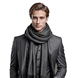 LA FERANI Herrenschal Kaschmir stilvoll Frühling 185x65 elegant für formelle Anlässe Kaschmirschal Pashmina Halstuch Wollschal Wolle Uni Farbe (Dunkel Grau)