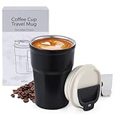 PRAOAHEI Thermobecher 360ML Kaffeebecher to Go Auslaufsicher Travel Mug, Edelstahl Doppelwandig Isoliert 12oz Reisebecher Autobecher mit Deckel, Coffee to Go Warmhaltend, Schwarz