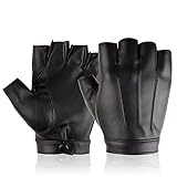 RDWESZOD Fingerlose Handschuhe für Herren, Damen, Teenager, PU-Leder, Outdoor-Sport, Schwarz (Schwarz, L)