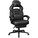 SONGMICS Gaming-Stuhl, Bürostuhl mit Fußstütze, Schreibtischstuhl mit Kopfstütze und Lendenkissen, höhenverstellbar, ergonomisch, bis 150 kg belastbar, tintenschwarz OBG073B05