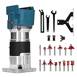 Professional Akku-Kantenfräse passend für Makita 18V, Akku Oberfräse Handfräser Einhandfräse 800W Bürstenloser Holztrimmer, 15 Stück Hartmetall Fräser Set (ohne Akku & ohne Ladegerät)