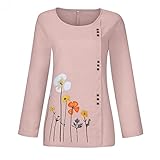 Damenbluse, bedruckt, mittlere Ärmel, T-Shirt, Plusgröße, Tops, Blumenmuster, Bluse Bringbring, Rosa, 48