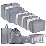 Koffer Organizer Set, 10 Stück Packing Cubes for Suitcase Travel Accessories Kofferorganizer Set Kleidertaschen Packwürfel Kosmetik Travel Organizer Packtaschen für Koffer (Grau)