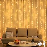 Bigzom Lichterketten Vorhang 2x1m 100LEDs, lichterkette innen USB lichtervorhang innen mit 10 Haken IP65 für Schlafzimmer Party